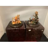 TWO COUNRTY ARTISTS MOUSE FIGURINES ON WOODEN PLINTHS WITH BOXES (NOT GUARANTEED MATCHING)