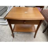 A RETRO TEAK TWO TIER LAMP TABLE WITH SINGLE DRAWER 20.5" X 18"