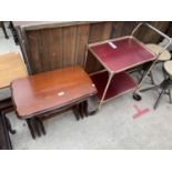 A NEST OF THREE TABLES AND A MID 2OTH CENTURY METALWARE TWO TIER TROLLEY