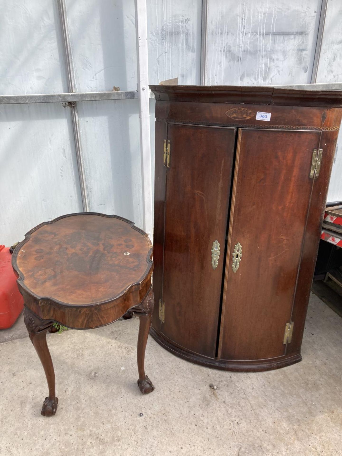 A CORNER CUPBOARD AND A TABLE NO VAT