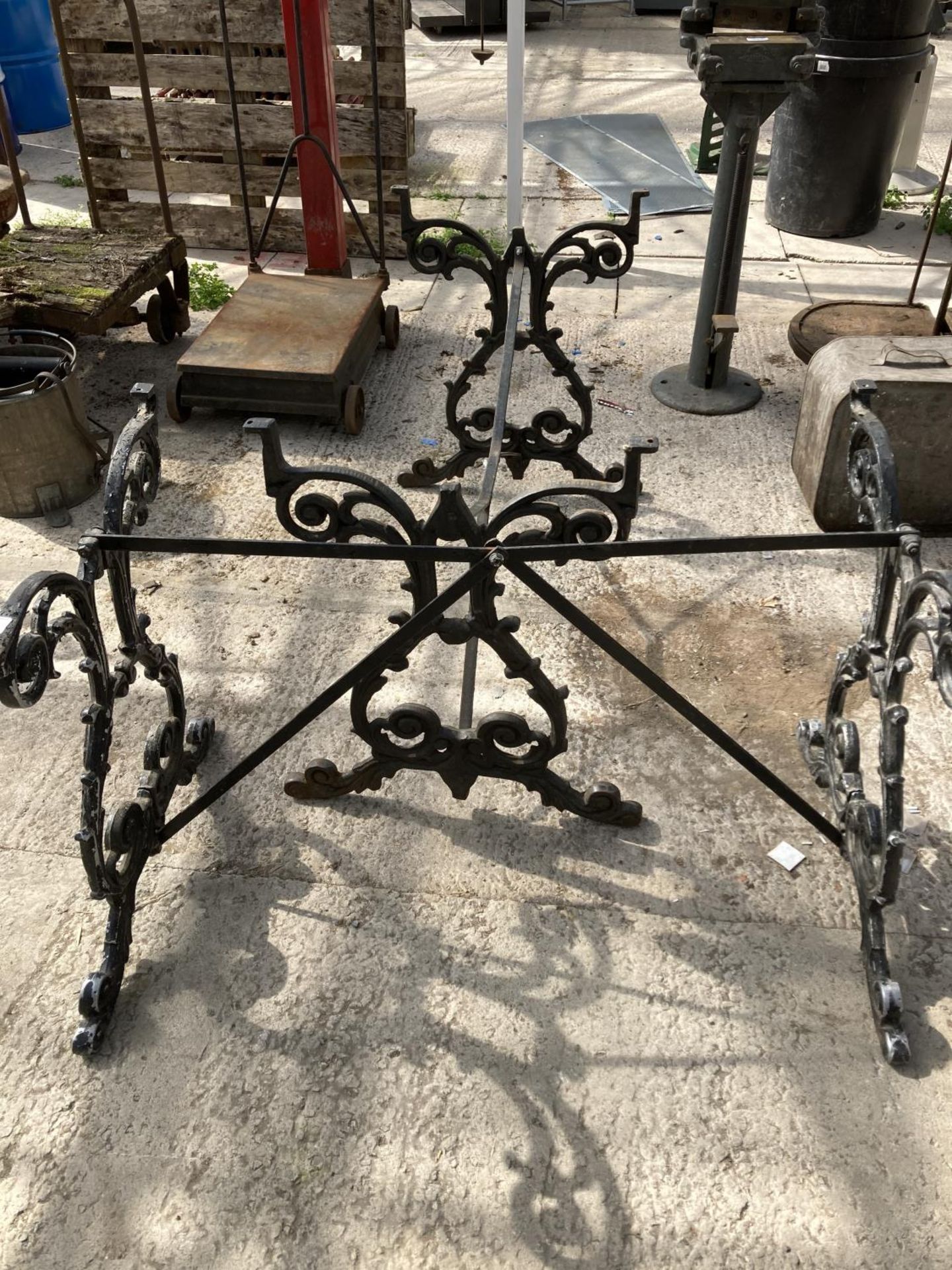 TWO ORNATE CAST IRON TABLE BASES NO VAT