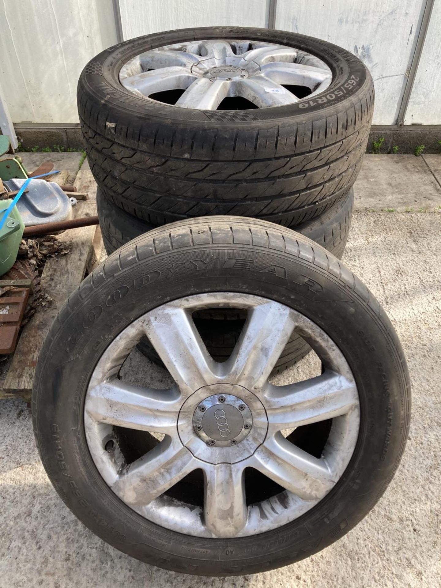 FOUR AUDI ALLOY WHEELS AND TYRES 265/50R19 NO VAT