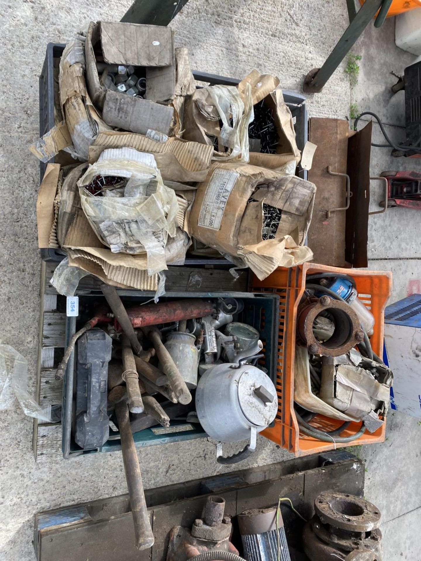 A PALLET OF RIVETS AND HAND TOOLS + VAT