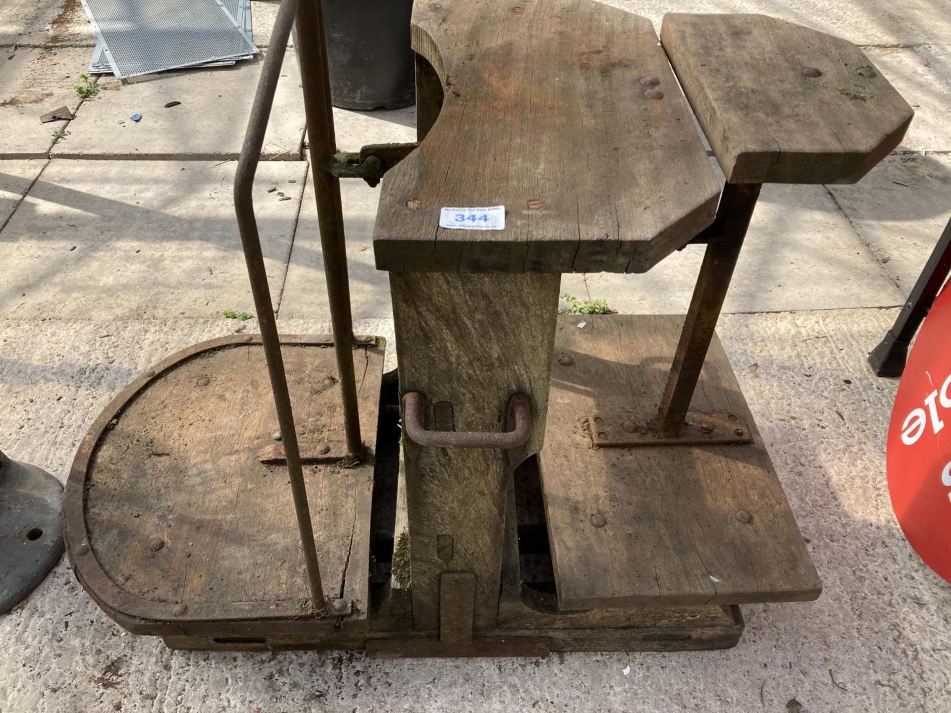 A SET OF VINTAGE WOODEN PLATFORM SCALES NO VAT