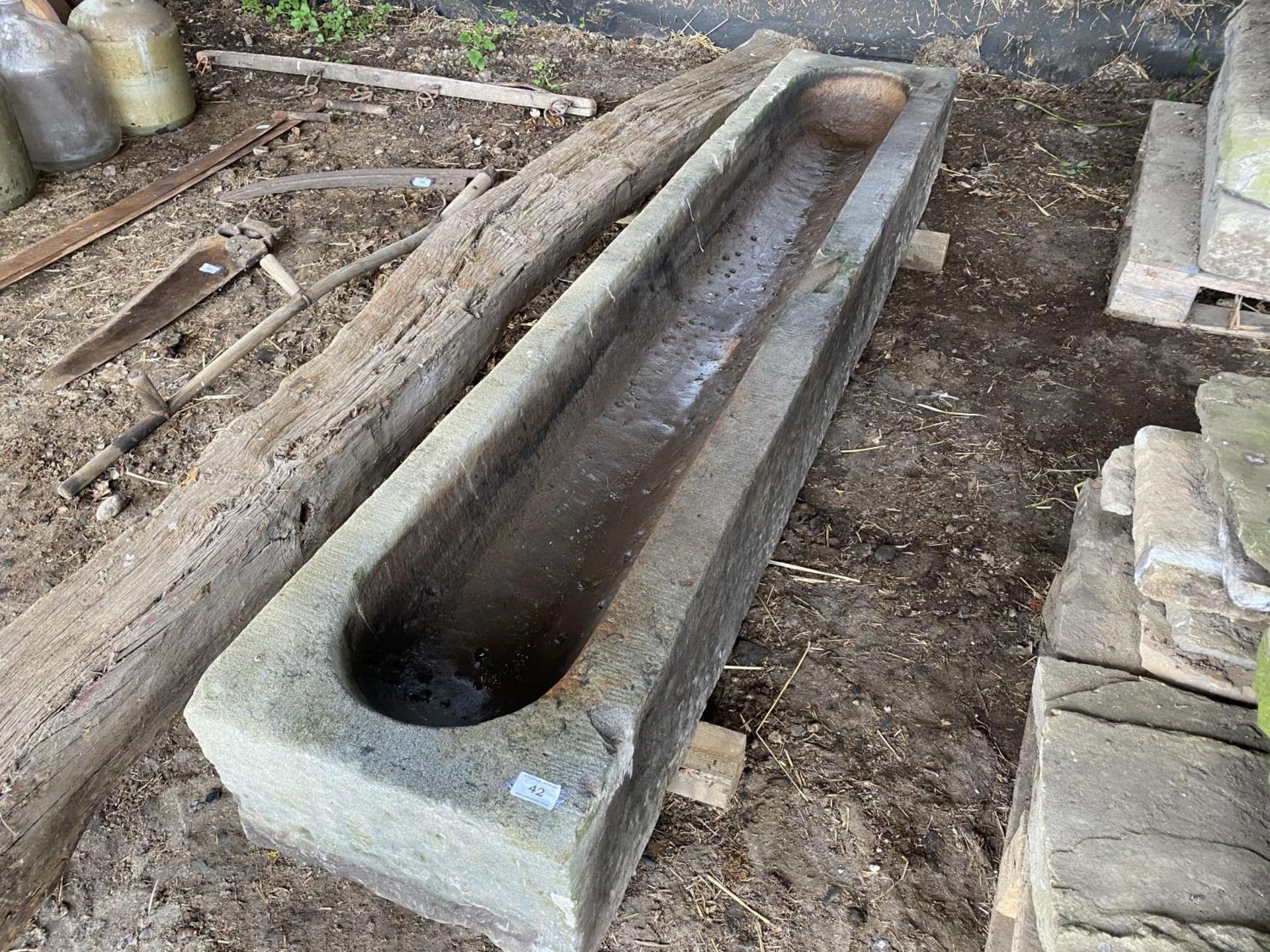 A STONE TROUGH - 7' 9" LONG 18" WIDE 12" HIGH