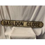 A CAST METAL STREET SIGN 'BASILDON CLOSE' 110CM X 15CM