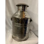 A LARGE STAINLESS STEEL WATER CHURN H: 52CM