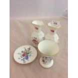 THREE COALPORT VASES AND A WEDGWOOD TRINKET TRAY