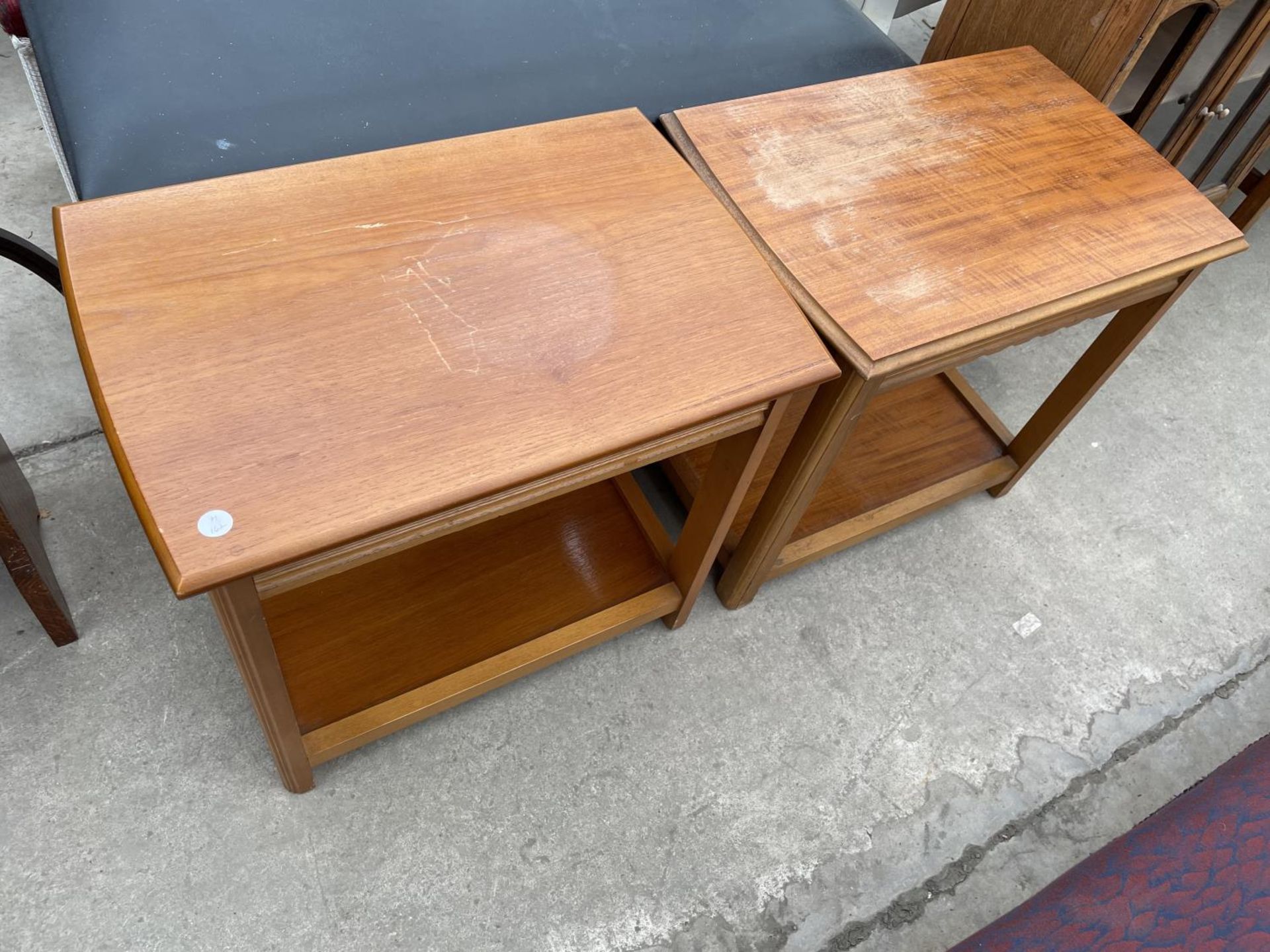 AN OAK BUREAU AND TWO SMALL TEAK TABLES - Image 5 of 6
