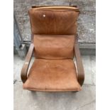 AN IKEA BENTWOOD LEATHER FIRESIDE CHAIR