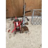 TWO VINTAGE DRILL BRACES AND A TROLLEY JACK