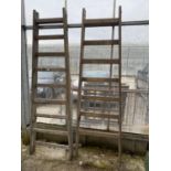 TWO LARGE INDUSTRIAL WOODEN STEP LADDERS