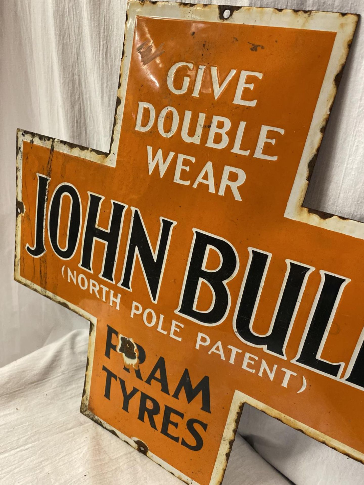 A 'JOHN BULL (NORTH POLE PATENT) PRAM TYRES' ENAMEL SIGN 45CM X 45CM - Image 3 of 3