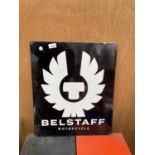 A METAL 'BELSTAFF MOTORCYCLE' SIGN