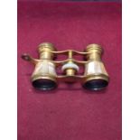 A PAIR OF BRASS AND MOTHER OF PEARL OPERA GLASSES