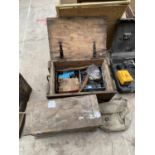 TWO VINTAGE WOODEN TOOL CHESTS TO INCLUDE HARDWARE ITEMS