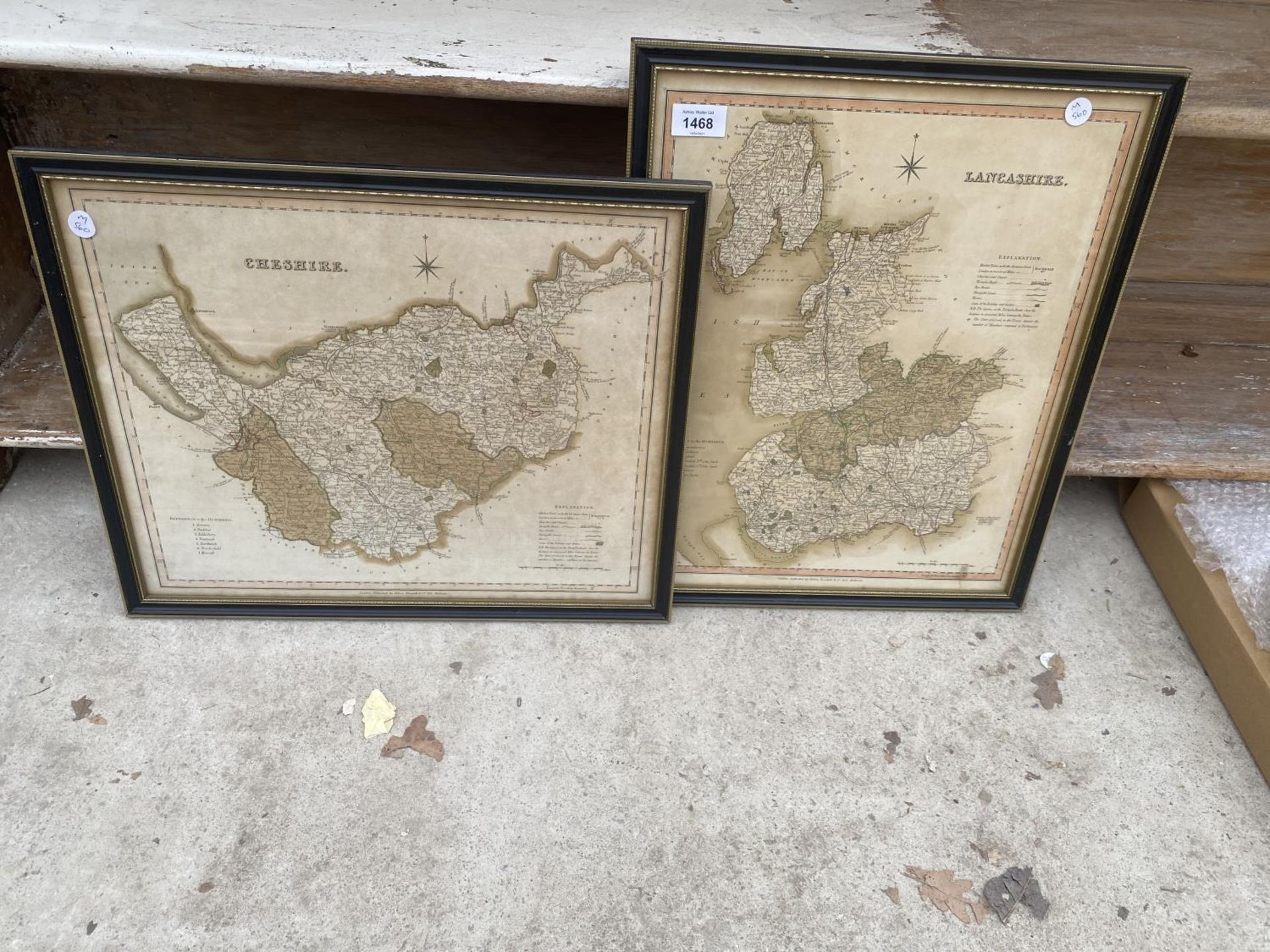 TWO FRAMED MAPS, ONE OF LANCASHIRE AND ONE OF CHESHIRE
