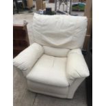 A MODERN WHITE LEATHER RECLINING CHAIR
