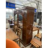 A LATE VICTORIAN 2 DOOR MIRRORED WARDROBE, BEARING LABEL "GOLDEN WALNUT FROM WEST AFRICA