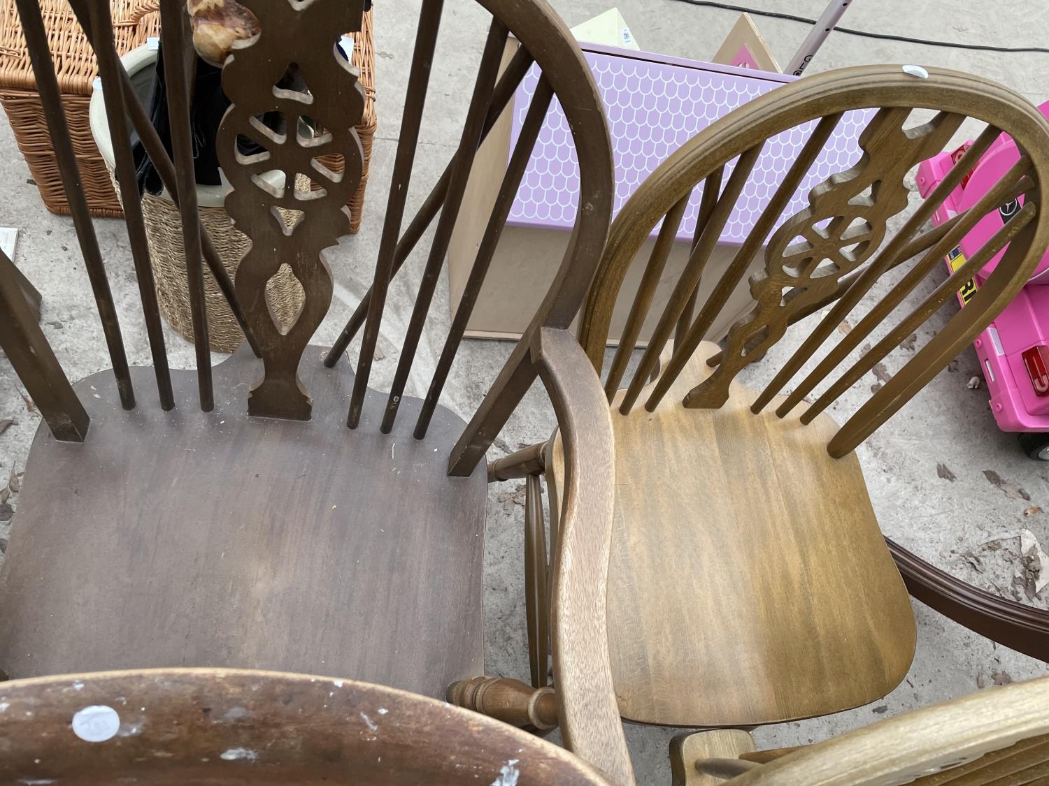 FOUR WINDSOR STYLE WHEELBACK CHAIRS (ONE CARVER) AND SINGLE KITCHEN CHAIR - Image 4 of 4