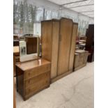 AN EARLY 20TH CENTURY OAK WARDROBE AND DRESSING TABLE WITH SIMILAR DRESSING TABLE