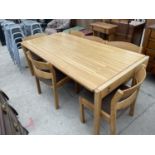 A BEECH DINING TABLE AND SIX DINING CHAIRS