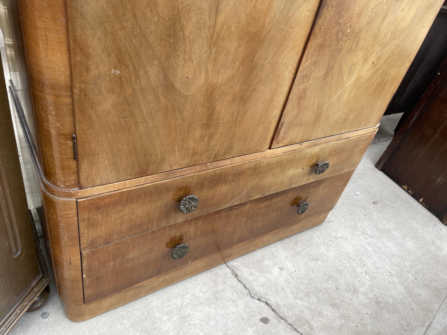 A MID 20TH CENTURY WALNUT WARDROBE WITH TWO DRAWERS TO THE BASE, 41" WIDE - Image 3 of 3