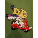 A METAL 'ESSO BOY & GIRL ON BIKE' SIGN - 38CM X 35CM