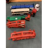 THREE CORGI WAGONS WITH TRAILERS TO INCLUDE A TRANSPORTER, A DEA AND A CAR TRANSPORTER