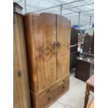 A MID 20TH CENTURY WALNUT WARDROBE WITH TWO DRAWERS TO THE BASE, 41" WIDE