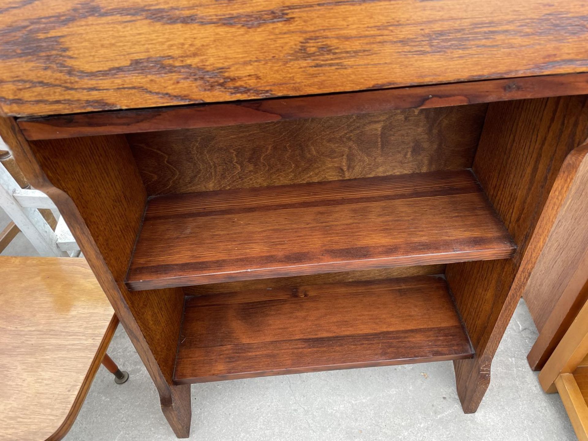 AN OAK BUREAU AND TWO SMALL TEAK TABLES - Image 4 of 6