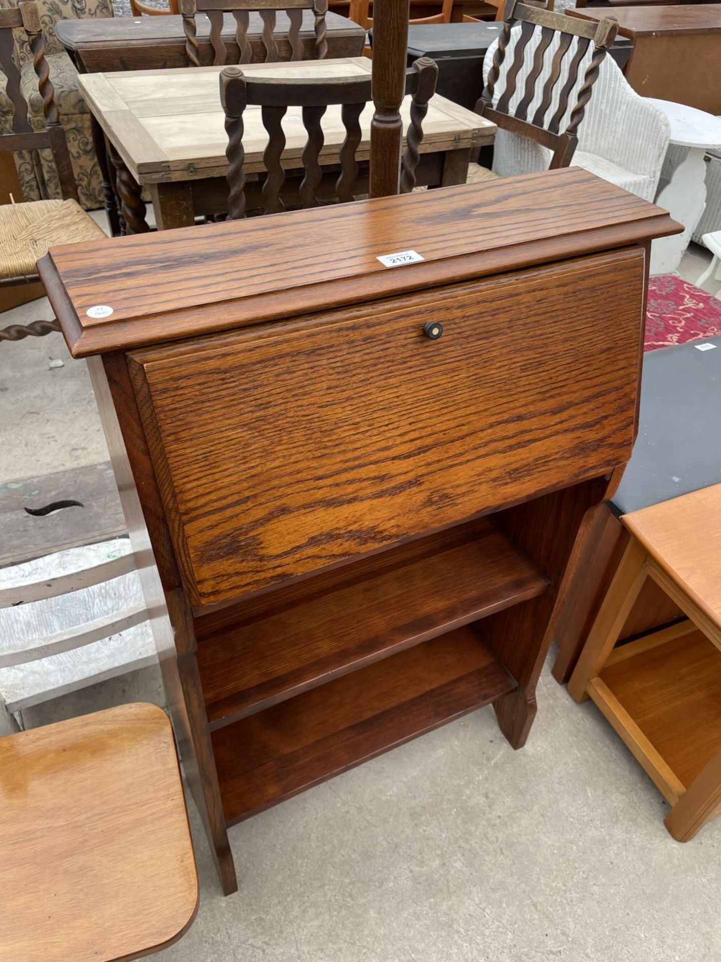 AN OAK BUREAU AND TWO SMALL TEAK TABLES - Image 2 of 6