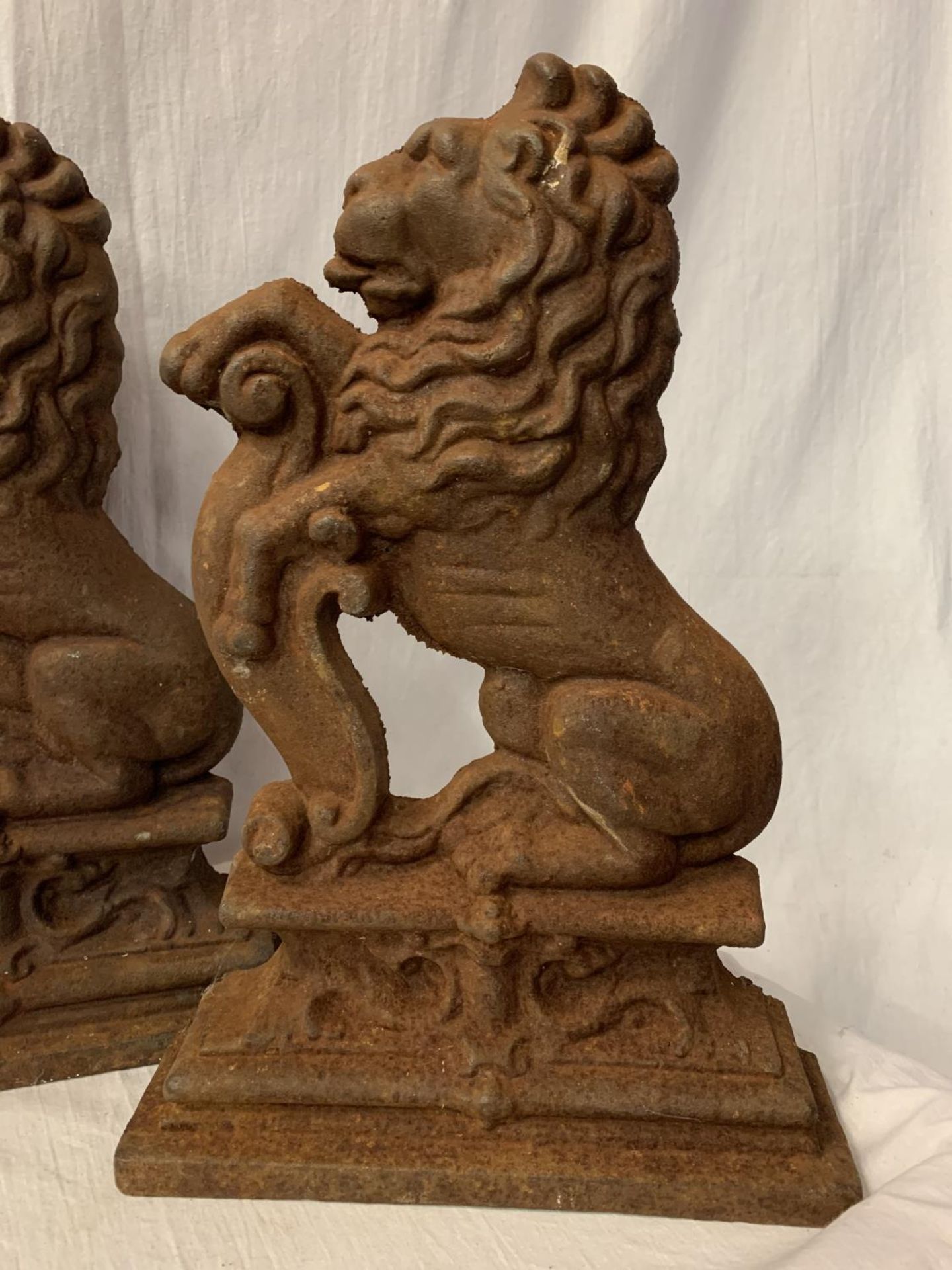 A LARGE PAIR OF CAST IRON LION DOOR STOPS - Image 2 of 4