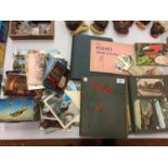 A LARGE COLLECTION OF VINTAGE POSTCARD ALBUMS AND LOOSE POSTCARDS AND CIGARETTE AND TEA CARD ALBUMS
