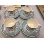 A SET OF FOUR VILLEROY & BOCH COFFEE CUPS AND SAUCERS IN THE PROVENCE DESIGN
