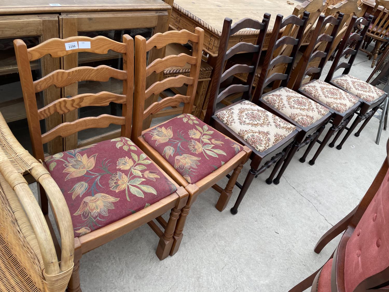 A SET OF FOUR MODERN LADDERBACK DINING CHAIRS AND TWO SIMILAR CHAIRS