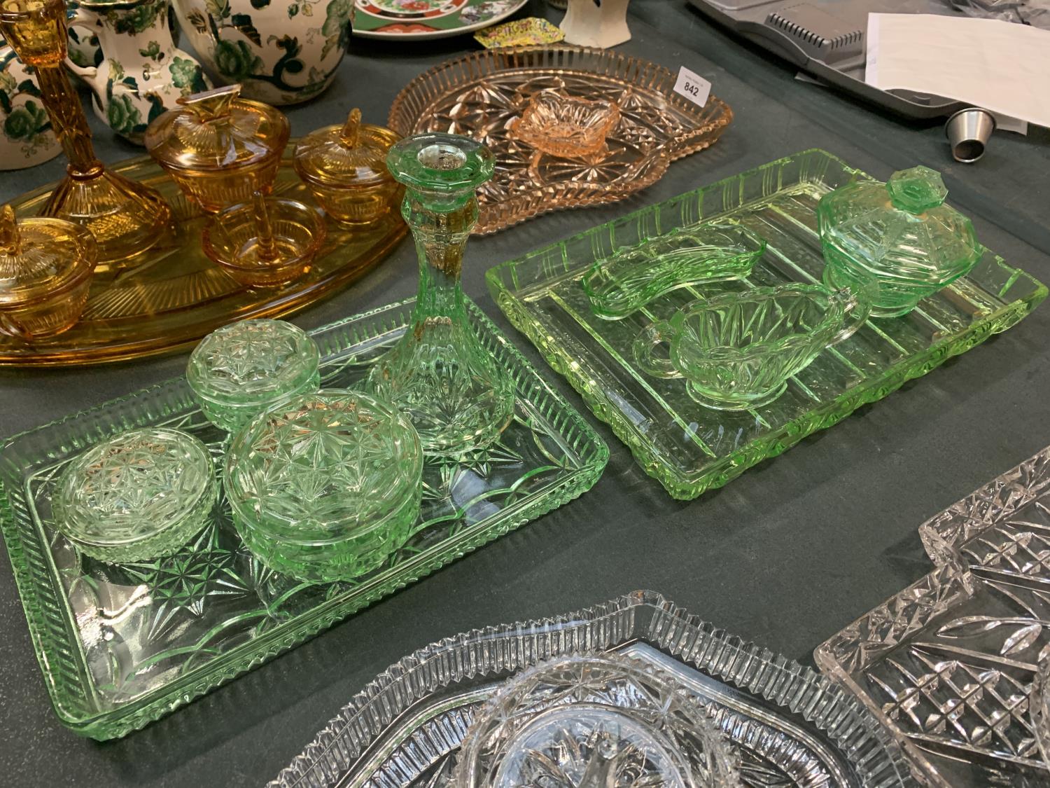 TWO GREEN GLASS VINTAGE DRESSING TABLE SETS - Image 2 of 2