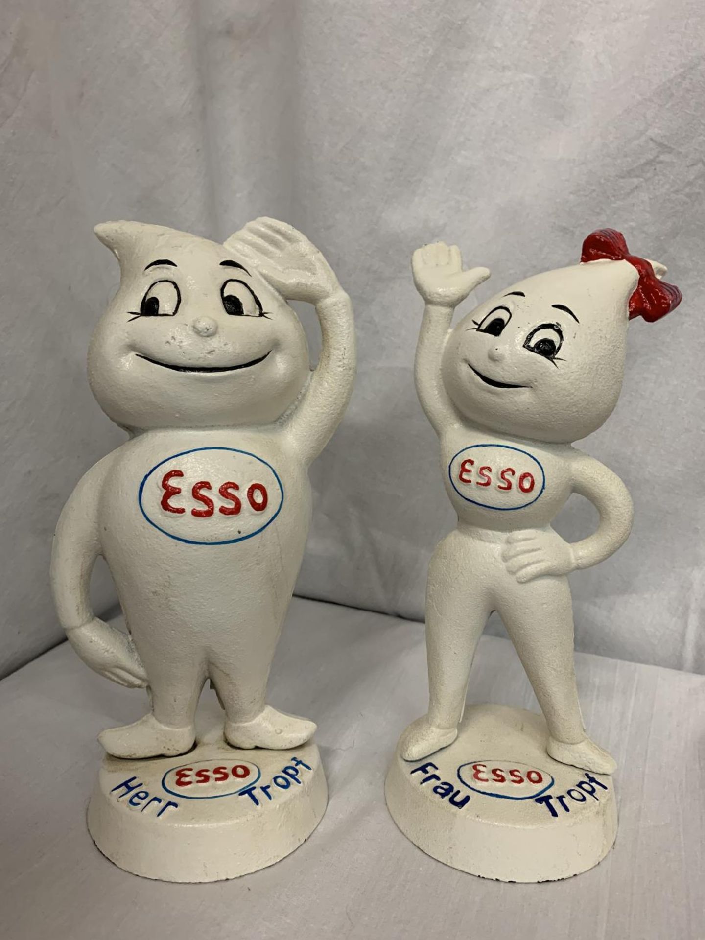 TWO CAST ESSO FIGURINES 'MR AND MRS DRIP' H:23CM