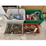AN ASSORTMENT OF HAND TOOLS TO INCLUDE SPANNERS, SOCKETS AND ELECTRIC CABLE ETC