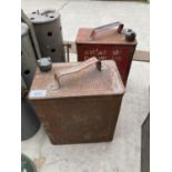 A PAIR OF VINTAGE FUEL CANS WITH ORIGINAL CAPS