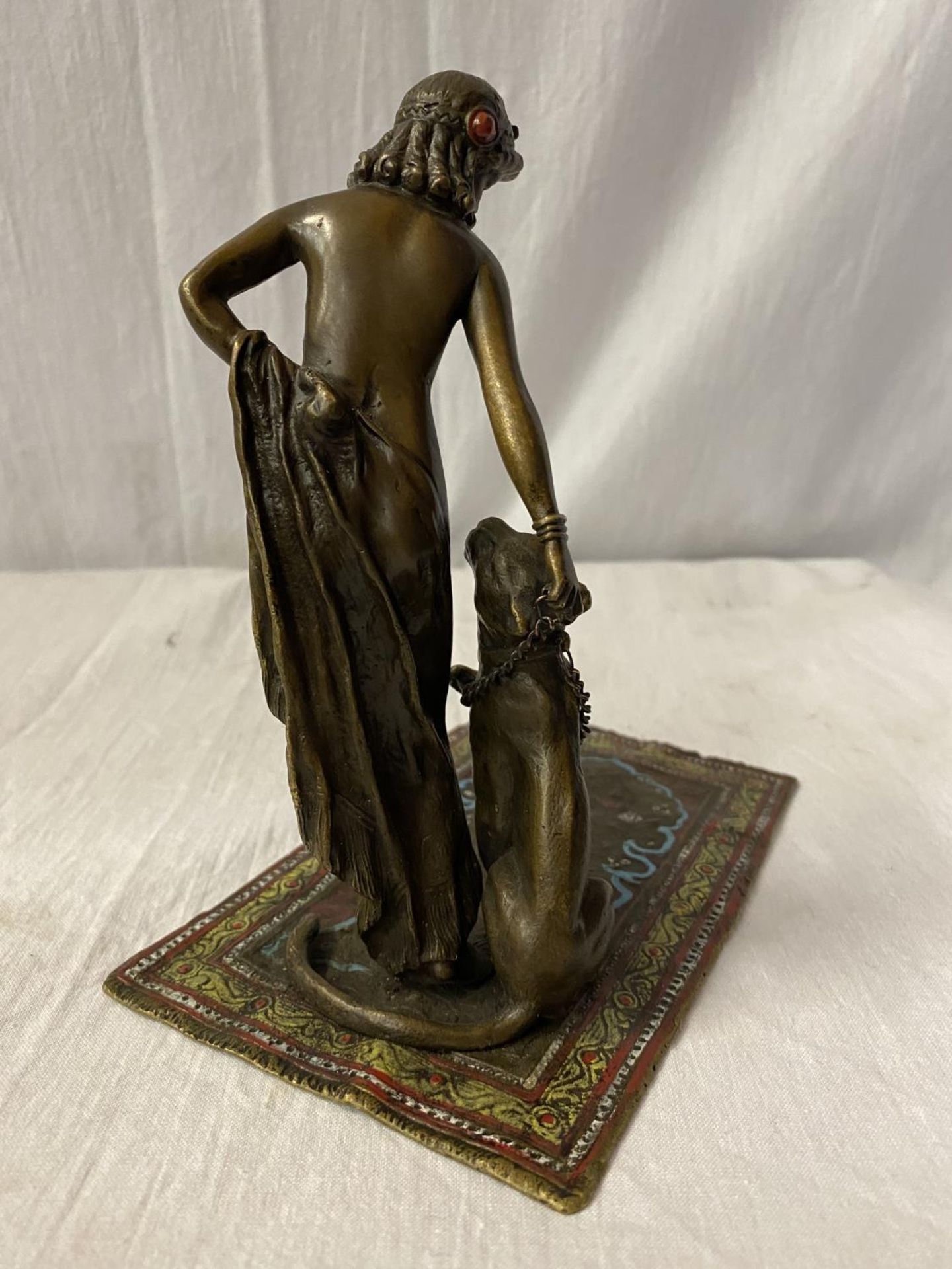 A BERGMAN STYLE COLD PAINTED NAN GREB BRONZE IN THE FORM OF A DANCER AND LIONESS H: APPROXIMATELY - Image 4 of 5