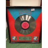 A FRAMED PLATINUM DISC PRESENTED TO KUBE FOR 2,000,000 SALES OF THE OUTFIELD'S 'PLAY DEEP'