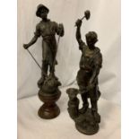 TWO SPELTER FIGURES IN THE FORM OF BLACKSMITHS H: 39CM AND 37CM