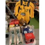 A QUANTITY OF MEMORABILIA TO INCLUDE AN AUTOGRAPHED LONDON WASPS SHIRT. AN AUTOGRAPHED BOXING