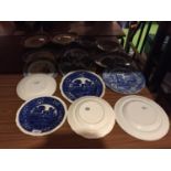 AN ASSORMENT OF BLUE AND WHITE PLATES TO INCLUDE COPELAND' SPODE'S TOWER', ALFRED MEAKIN 'MADRAS',