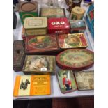 A LARGE COLLECTION OF VINTAGE TINS TO INCLUDE OXO CUBES