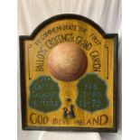 A LARGE WOODEN HAND PAINTED SIGN WITH THREE DIMENSIONAL DETAIL 77CM X 92CM