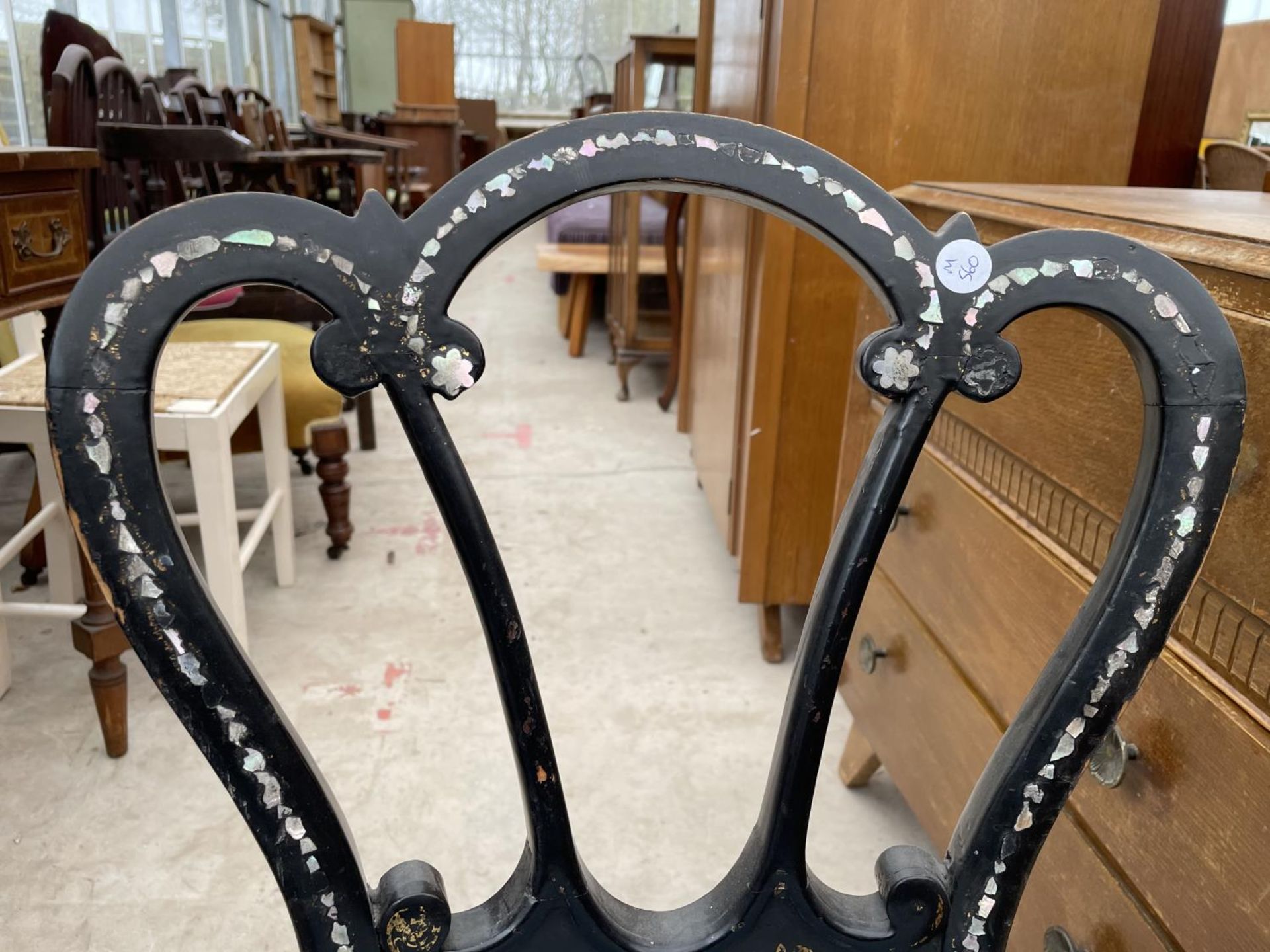 TWO VICTORIAN EBONISED BEDROOM CHAIRS WITH MOTHER OF PEARL INLAY - Image 6 of 9