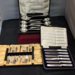 THREE BOXED SETS OF EPNS CUTLERY TO INCLUDE SPOONS, FORKS AND MOTHER OF PEARL HANDLED KNIVES