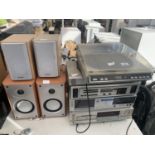 AN ASSORTMENT OF STEREO ITEMS TO INCLUDE A REALISTIC RECORD PLAYER, TECHNICS CD PLAYER AND AKAI